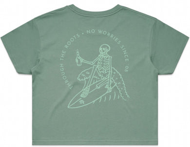 Womens Skeleton Surf Crop Tee Sea Foam Green